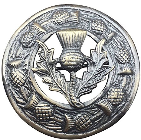 Brosche mit schottischem Kilt-Fliegen-Motiv, Distelwappen, silberfarben, antikes Finish, keltischer Knoten, Brosche und Anstecknadel, für Damen, Schal, Schottenkaro, Schärpe, Schal, 8 cm