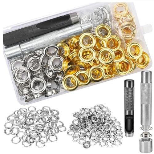 WANGCL Kit d'œillets de 102 pièces avec 100 œillets de 12 mm et outil de perforation et outil de fixation pour bâche, tissu, rideaux et loisirs créatifs