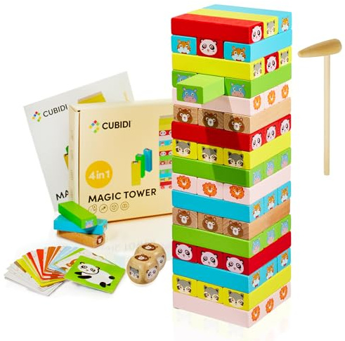 CUBIDI® Wooden Stacking Tower - Tumble Tower - Cute Wobbling Tower for children from 3 years old - Promotes development and motor skills of toddlers - Skill game for children and adults
