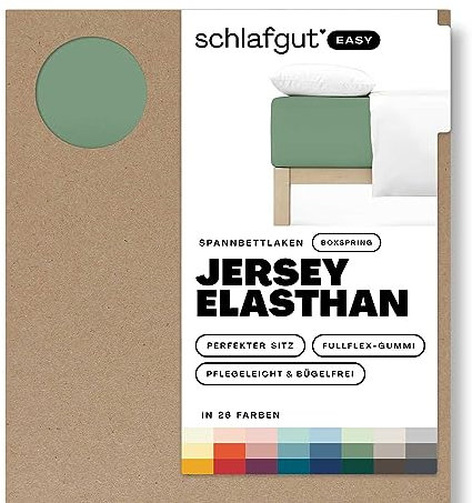 Schlafgut Easy Jersey Elasthan Boxspring Spannbettlaken 180x200 bis 200x220 Green Mid, Spannbetttuch aus superweicher Baumwolle mit Elasthan