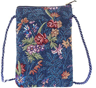 Signare Tapisserie Mini Crossbody Handytasche Damen Geldbörse für Handy Handy Tasche Handy Geldbörse Smartphone Tasche (Flower Meadow Blue, SMART-FLMDBL)