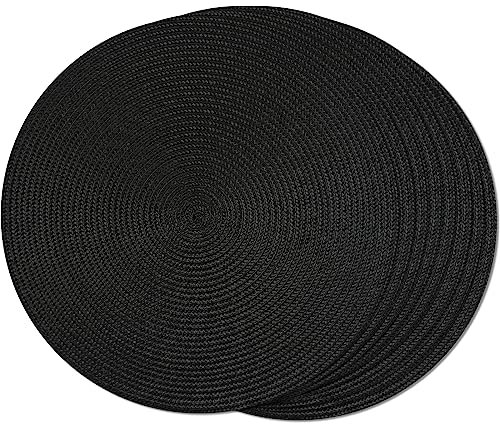 FunWheat Lot de 8 sets de table ronds tressés pour table de salle à manger, lavables, antidérapants, 38,1 cm (noir, 8 pièces)
