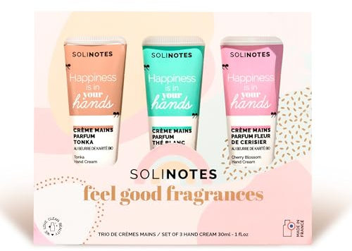 Coffret cadeau 3 Crème Mains SOLINOTES -Tonka, Thé Blanc, Fleur de Cerisier