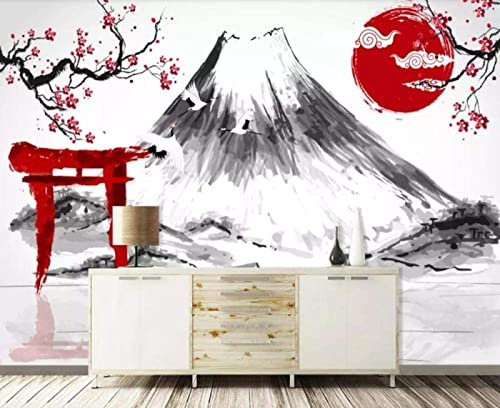 Papier Peint Panoramique Japon Mont Fuji Cerisier En Fleur 3D Poster Mural pour Salon Chambre Décoration Murale
