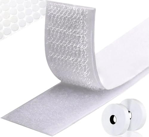 homenatur Belcro Adesivo - Nastro Biadesivo Extra Forte - 50mm x 5m - Feltro Adesivo Potenti - Bianco - Rotolo Strappo e Gancio - Punti di Colla Rotondi Biadesivi