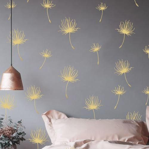 Runtoo Wandtattoo Löwenzahn Wandsticker Boho Blumen Gold Wandaufkleber Wohnzimmer Schlafzimmer Kinderzimmer Babyzimmer Wanddeko