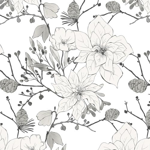 CiCiwind Self Adhesive Wallpaper Grey White Floral Wallpaper 41×300cm Vintage Peel and Stick Wallpaper Thicken Vinyl Wrap Waterproof Stick on Wallpaper for Living Room Bedroom