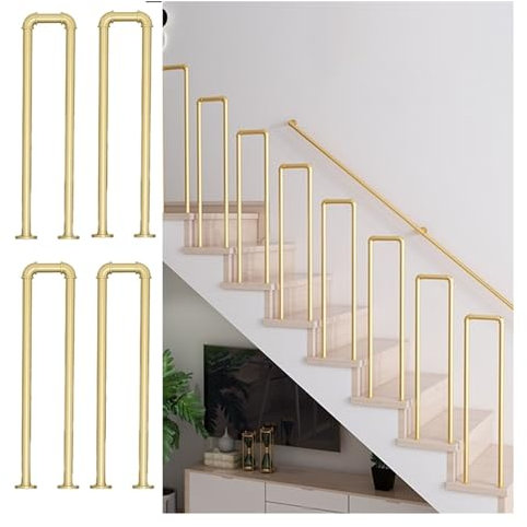Treppengeländer 4 6 Packungen Gold-Treppengeländer für den Innenbereich, U-förmige Industrie-Treppengeländer-Balustersäule/Pfosten für den Haustür-Keller, Treppenspindelhalter aus Eisen, 45 55 60 65 7