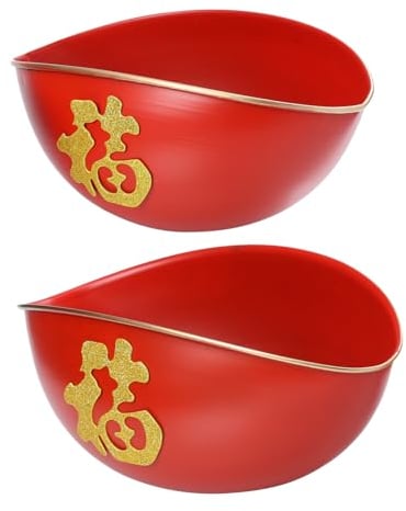 Sosoport 2pcs New Year Wrought Iron Vase Gold Decor Yuan Chinese Fu Decorations Spring Festival Sculpture Vase Cow Lucky Money Table Decoration Jug Vase New Year's Eve Flowers Red Desktop