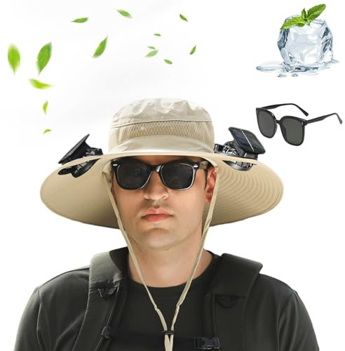 Wide Brim Solar Fan Outdoor Fishing Hat,Hat with Fan Built in Fishing,Sunscreen Sun Hat with Fan,Solar Fan Hat (UK, Alpha, One Size, Standard, C)