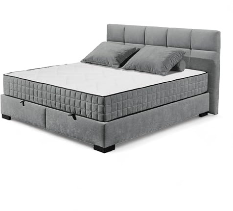 Stella Trading NAGOL A Boxbett 160x200, Anthrazit - Bequemes Doppelbett mit Bettkasten und Premium 9-Zonen-Federkern Wendematratze - 185 x 114 x 214 cm (B/H/T)