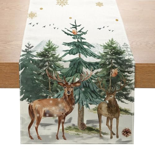 Tischläufer Weihnachten Rentier Baum Schneeflocken Weihnachtsdeko Weihnachtstischdecke Weihnachtsdeko Tisch Weihnachtstischläufer Deko Winter Tischläufer 40x140 cm (07, 40 x 140 cm)