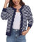 GRECERELLE Cardigan léger décontracté rayé boutonné à manches longues en tricot pour femme, Bleu marine/blanc/rayures, L