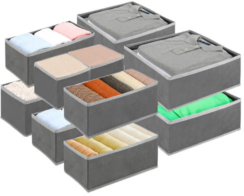 Exyvox Set mit 12 Set Kleiderschrank Organizer für Kleidung,Faltbare Stoff Aufbewahrungsbox Schrank,Washable Grau Schubladen-Organizer,Ordnungsboxen Kleiderschrank für Babykleidung