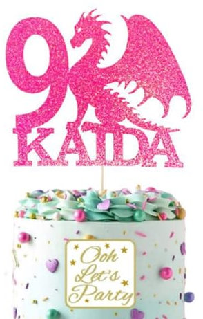 Extra Large Dragon Cake Topper, Choose your name, age and colour.