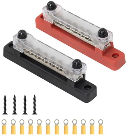 VZU 2 Sätze Sammelschiene 12V-48V DC 150A Busbar Stromverteiler 12V mit Abdeckung, Sammelschiene 12V mit 6 M4-Schrauben, 2 M6-Bolzen, 12V Verteilerblock für Auto, LKW, Wohnmobil, Yacht, Boot