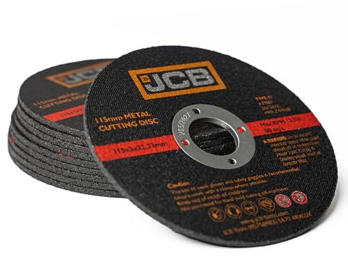 JCB 10x Metal Cutting Discs, 115mm, 3mm Width, Aluminium Oxide, Cuts Through Mild Steel, Stainless Steel, Cast Iron, and Metals for Angle Grinders