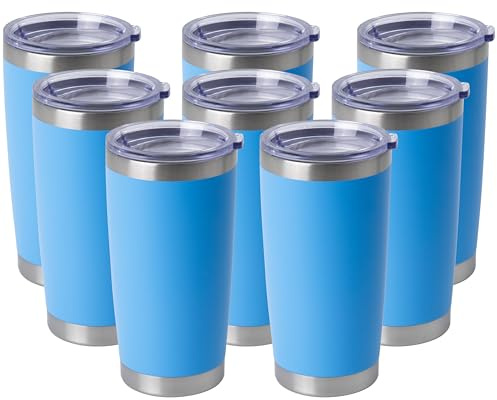 HASLE Outfitters 20oz Stainless Steel Tumblers Bulk, Insulated Travel Cup with Lid, Double Wall Vacuum Coffee Mug for Cold & Hot Drinks 8 Pack, Royal Blue