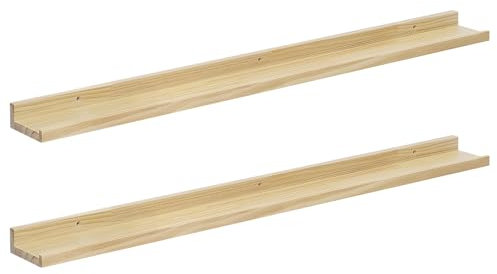 eSituro Lot de 2 Étagère Murale Bois, Étagère Murale, Tablette Murale, Étagère Flottante Murale, avec Bord de Protection, pour Chambre, Salon, Cuisine, Entrée, Couleur Bois Naturel, L100xP10xH4cm
