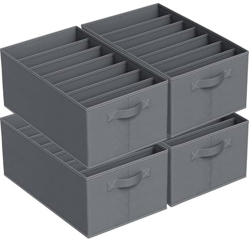 Niviy Schubladen Organizer Kleiderschrank 4er Set,Ordnungsboxen Faltbar Für Ihrer Kleidung,Hosen,Unterwäsche,Schrank Organize Stapelbare,Aufbewahrungsbox Ordnungssystem 7 Fächer,(L44*B30*H20cm Grau