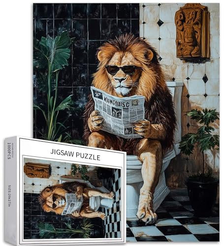 Puzzle mit Löwen zum Lesen der Zeitung, 1000-teiliges Puzzle für Erwachsene, nordisches Badezimmer, Kunstpuzzle, anspruchsvolle Familienaktivitäten, buntes Bastelpuzzle für Heimdekoration, Geschenke,