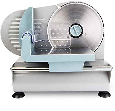 Allesschneider für Gefrierfleisch, elektrischer Allesschneider, abnehmbare Klinge aus Edelstahl und Schneidgutträger, für Fleisch, Brot, Gemüse, Schinken, Käse, variable Scheibendicke 0 – 15 mm, Ø D