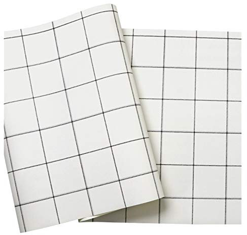LyzqxHL Tapete for Aufkleben, Tapete, Schwarz, Grau, Beige, Schwarz-Weiß, Gestreift, Kariert, Tapete, Einfarbig, Modisch, Schlichtes Karomuster, wasserdichte Tapeten (Farbe: Weiß, Maße: 10 m x 53 cm)