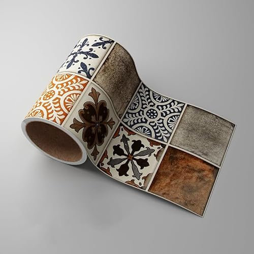 Dostear Borde del papel pintado Patrón Marrón Auto Adhesivo del Papel Pintado del PVC Cenefa autoadhesiva para decoración de pared de cocina baño 10cm X 500cm