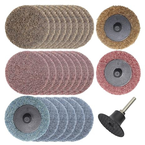 Merryland 25 Stück Vliesscheibe 50 mm Gemischt Mit 6,35mm Schaft | 50mm Stabschleifer Schnellwechselscheibe Vliesschleifblatt Vliesronden Schnellspannscheibe Farbe Rost Metall Stahl, DGTAA27C3