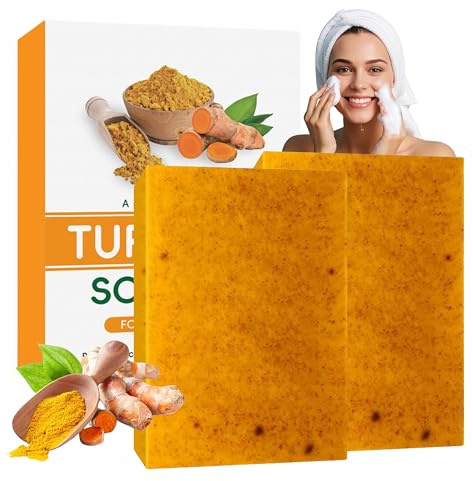 Turmeric Kojisäure Soap - Kurkuma Seifenstück Lemon Kurkuma Seife für Gesicht und Körper, Turmeric Brightening Soap Tiefenreinigung für gegen Unreinheiten, Ingwer Seife Sanfte Reinigung Haut (2PCS)