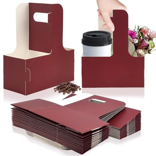 BOSENIYU Lot de 15 porte-gobelets jetables en carton pour la livraison avec poignée, pour café et boissons à emporter (rouge, 15 pièces)