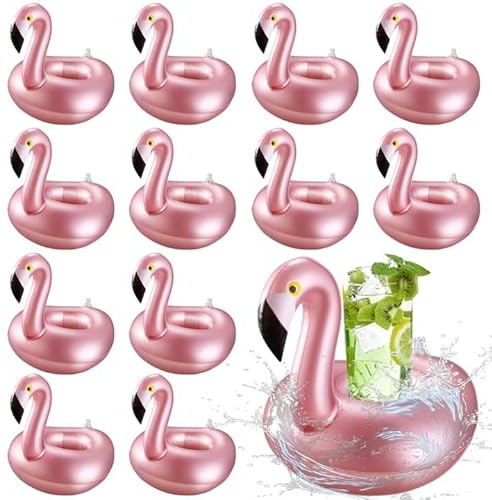 NIEEKRUN 12 Pièces De Porte-Gobelets Gonflables En Forme De Flamant Rose, Pour Piscine Flottant, Ensemble De Porte-Gobelets Gonflables, Matériau PVC
