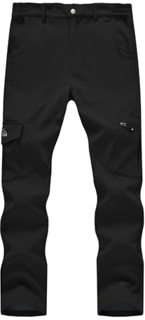 Rdruko Mens Fleece Lined Thermal Softshell Cargo Trousers | 6 Pockets Warm Waterproof Snow Ski Pants Outdoor Hiking Walking Work Partial Elastic Waist Winter Workwear