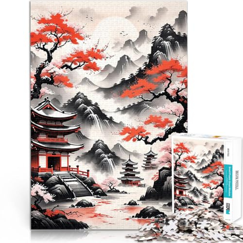Puzzles pour Adolescents de 1000 pièces Lavis d'encre de Paysage Chinois Jouets éducatifs Cadeau d'œuvre d'art 38x26cm