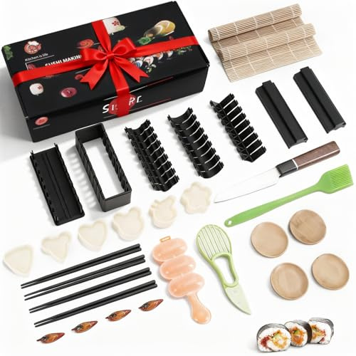 MLRYH Sushi Making Kit Sushi Maker, 33 Pcs Sushi Kit for Beginners Sushi Roller Kit with Sushi Cutting Mold, Rice Ball Mold, Onigiri Press, Knife, Bamboo Mats, Rice Paddle, Spreader, Chopsticks
