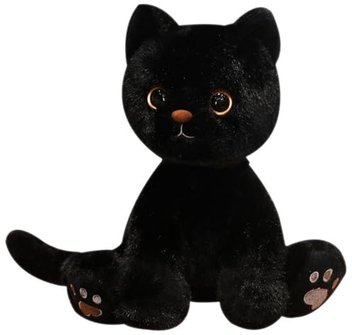 Xiyocadt Kuscheltier Katze,Plüschkatze Lebensecht, Weich und Seidig ，Geeignet als Dekoration, zum Kuscheln oder als Geschenk für Jungen und Mädchen (23 cm,Schwarz)