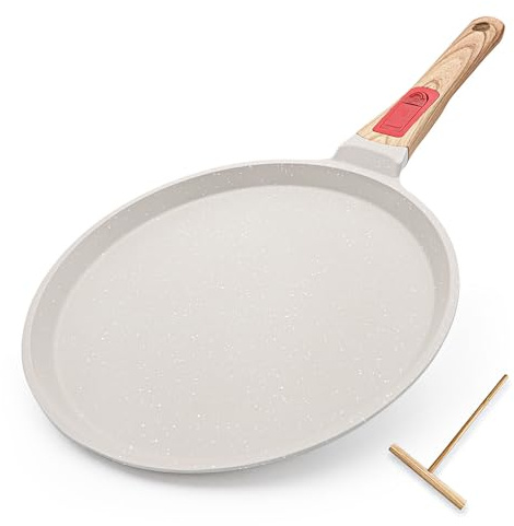 RANX INGST Crêpe Pfanne 30 cm für Induktion, Abnehmbarer Griff, Weiß | Antihaftbeschichtete Crêpe-Pfanne mit Teigverteiler; induktionsgeeignet und mit abnehmbarem Griff.