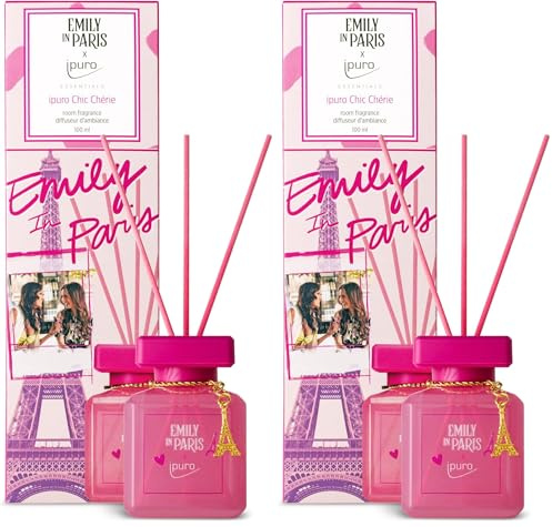 ipuro Essentials x Emily in Paris Chic Chérie Raumduft 100ml - Lufterfrischer mit Lavendel, Jasmin, Rose & Sandelholz Duft Aroma - Diffuser mit Stäbchen - Französischer Charme für dein Zuhause