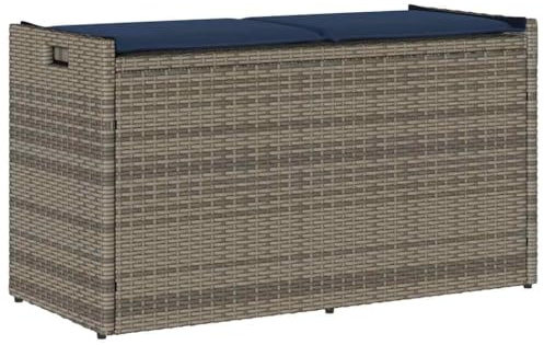 Teenpull Outdoor-Sitzbank mit Stauraum und Kissen Grau, 100 cm Poly Rattan, wetterfest für Garten, Terrasse, Veranda