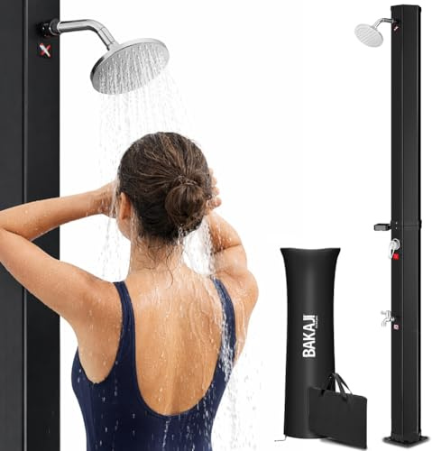 BAKAJI Douche Solaire pour Jardin, Piscine, extérieur, Camping, réservoir, 20 l, avec pommeau réglable, mélangeur d'eau Chaude, raccord Tuyau de Jardin (40 litres)
