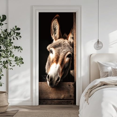 Türtapete Selbstklebend 95x215 Esel Türfolie Tiere Türaufkleber Fototapete 3D Effekt Türklebefolie Türposter für Innentür Schlafzimmer Bad Dekoration A-4840