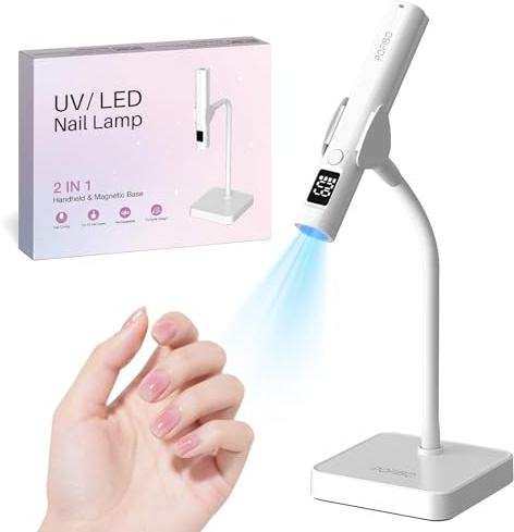 POFIBO UV LED Nail Lamp Handheld, Gel Nail Dryer with LCD Display | Premium Rechargeable Handheld UV Nail Lamp with 365nm+395nm Light, LCD Display, 20s/60s Timer for Gel Nails