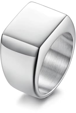 Cadoline Herren-Siegelring aus Edelstahl, quadratisch, 14 mm, silberfarben, Größe 64