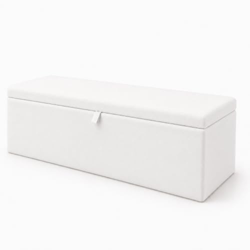 BEDELUNA Ottoman Storage Box - Plain Top Upholstered Rectangular Ottoman Storage – 45x101x33cm End of Bed Bench, Foot Rest Stool, Easy Assembly, Ideal for Living Room, Bedroom, Entryway (White)