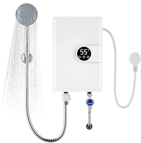 Riscaldatore di acqua calda senza serbatoio | Riscaldatore doccia con display digitale, scaldabagno elettrico istantaneo | per lavandino e camper bagno e piscina esterna e interna e vasca