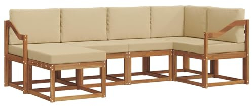 vidaXL Outdoor-Sofagarnitur mit Kissen 6 pcs Natur und Beige, Outdoor-Sofa-Set, Moderne Terrassenlounge, langlebige Gartenmöbel, modular, Terrassensitzmöbel