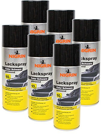 NIGRIN 6x 74113 Lackspray Color Schwarz glänzend 400 ml
