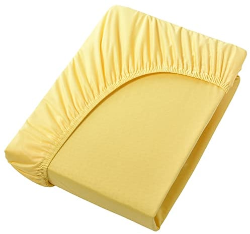 NatureMark Jersey Spannbettlaken, Spannbetttuch 100% Baumwolle in vielen Größen und Farben MARKENQUALITÄT ÖKOTEX Standard 100 | 120x200 cm - gelb