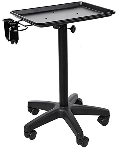 Cocoarm Arbeitswagen Friseur Trolleys Friseurwagen Aluminium Arbeitswagen Rollwagen Schönheit Tablett Höhenverstellbar mit Metallring und 2 Tassen für Salons Geschäfte 45 x 33 x 65 cm (Schwarz)