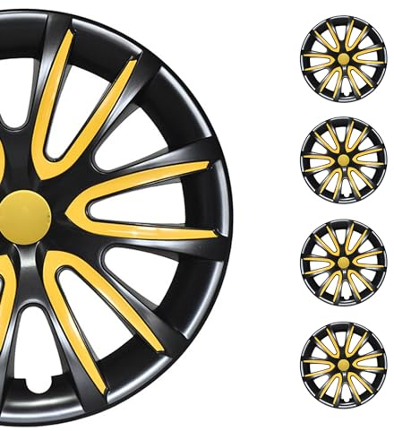 OMAC 4X Radkappen Radzierblenden Radblenden 16 Zoll Stahlfelgen Glänzend Schwarz-Gelb
